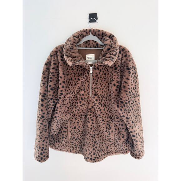 Abercrombie & Fitch Cheetah Fuzzy Quarter-Zip Sweater-Size XL - Picture 3 of 8